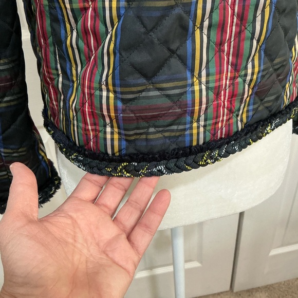 🤎 J. Crew Women’s Quilted Jacket Stewart Plaid Braided Trim Collarless Lined - 6 - Picture 6 of 11